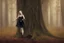 Placeholder: full-height shot of a young witch in a tight black skirt, in a wood, with mist