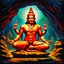 Placeholder: An oil painting of Hindu god YAMA in a cave, neon red colors, high detail, dark vibe