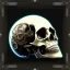 Placeholder: cyberpunk style ink ball skull picture in detailed frame, big black eyes, unreal engine 5, 8k resolution, photorealistic, ultra detailed, frame extreme accurate