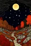 Placeholder: Autumn colors, peaceful, Egon Schiele, Max Ernst, night sky filled with galaxies and stars, rocks, trees, flowers, one-line drawing, sharp focus, 8k, deep 3d field, intricate, ornate, one million strokes