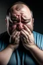 Placeholder: Fat man crying with a mask on