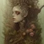 Placeholder: Singer Danish MØ, watercolor illustration , cyberpunk, steampunk, Dryad, plants, wildflower,Style John Kenn Mortensen,