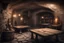 Placeholder: fantasy medieval underground cellar with table