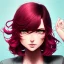 Placeholder: crystal clear blue eyes, and dark pink hair, dot eyebrows, woman, angry expression, pointy ears, long hair, sexy, young, beautiful