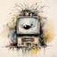 Placeholder: Glorifying Nonsense = anthropomorphic TV, by stephen gammell and ralph steadman and Enki Bilal, watercolor and pen, abstract expressionism, surrealism