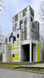 Placeholder: A gray monastery made out if steel designed in Mehndi design painted by Piet Mondrian