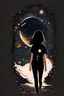 Placeholder: A teenage girl in a black T-shirt is walking in an interplanetary galaxy and doesn't know where to go