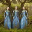 Placeholder: 3d render, Painting .three women. A mother. Two daughter. Twins. A mother with her children the faces of three young elf women. wood nymphs emerging from the forest. Her hair looks like vines. Dreadlocs. Her skin is the colour of dark soil. Her skin looks like tree bark. Her clothing is made of vines, grass and leaves.