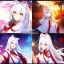 Placeholder: Clear focus, 8k, beautiful lighting, vibrant colors, fox girl, white hair, long hair, golden eyes, miko, tail, smile,