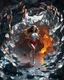 Placeholder: make a picture pretty cave made of crystal and metallic 3d fractal recursive cubic and sphere base structures and a beautiful fashion model lady with cute,curvy long hair,makeup, in pretty sports suit is running inside cave ,dynamic camera fallow her inside cave capturing full body, dynamic lights.