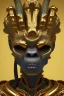 Placeholder: black male African Egyptian alien, cracks in the voodoo head, wicked, eyes, crown, Elephant, 8k, finely detailed, photo realistic, tiger turquoise skull head gold dragon space alien snow skeleton gold gorilla silver crown silver eyes