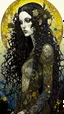 Placeholder: highly detailed, full body ink oil painting, petite goth girl with long dark braided hair, sharply defined angular facial features, anatomic perfection, by Andrea Kowch> <Yoji Shinkawa><Gustav Klimt> <Jean-Giraud Moebius, saturated vibrant natural color tones, precisely drawn and inked, 8k resolution