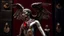 Placeholder: silver statue with red gems of an Egyptian red eagle, with dramatic lighting and a wide-angle view.