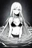 Placeholder: bikini long hair thin girl in abyss pool, greyscale, cool pose, screen tones