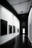 Placeholder: Reception with black walls, a white floor, hidden or rich lighting, and it is suitable for a museum