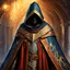 Placeholder: Closeup of an old, cloak that has been used by assassins. Leightweight. On armor stand No detailed background.Magical. Epic. Dramatic, highly detailed, digital painting, masterpiece
