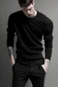 Placeholder: Man's short black wrapped knitted jumper on a white t-shirt