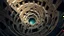 Placeholder: An Escher-esque, impossibly complex architectural descent into a swirling, cavernous void. The scene is dominated by spiraling staircases made of rough-hewn, ancient stone, interspersed with countless circular openings that lead to unseen depths. The color palette is a desaturated, earthy brown for the stone, contrasted with a deep, eerie teal and shadow within the central void. Tiny, silhouetted figures can be seen navigating the treacherous pathways, emphasizing the vast scale of the structure