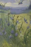 Placeholder: A grayish purple floral grassland with fairies painted by Vincent van Gogh