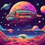 Placeholder: pixel art of psychedelic Dachshund landing a space ship on a planet