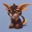 Placeholder: A little cute friendly cat looking gargoyle pet with goat horns and wings Nick Harris style