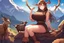 Placeholder: Girl, mountain, sit , deer hoof foot, brown hair, (2: big breasts), deer face