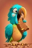 Placeholder: Cartoon parrot eating Chocobar
