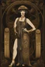 Placeholder: Full Body, Art Nouveau Woman With A Bob With A Fringe Hairstyle, Cleopatra Clothing, Steampunk, Black Background