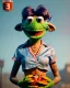 Placeholder: hybrid character, waitress sexy woman with monster muppet mask that covers her entire head, short shirt, tray, beer, old school tattoo, retro style, Sesame Street style, hot, smooth, unreal engine 5, god lights, ray tracing, RTX, lumen lighting, ultra detail, volumetric lighting, 3d.