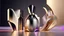 Placeholder: generate me an aesthetic photo of perfumes for Futuristic Fragrance: Create a modern and futuristic vibe by incorporating sleek and metallic elements in the perfume shot.