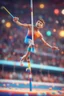 Placeholder: cartoonish man psychedelic pole vaulting in the Olympics ,,bokeh like f/0.8, tilt-shift lens 8k, high detail, smooth render, down-light, unreal engine