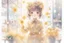 Placeholder: double exposure, flower shop, cute chibi salesgirl in flower uniform in sunshine, watercolor and black ink outlines, sparkling golden glitter, ethereal, cinematic postprocessing, bokeh, dof