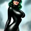 Placeholder: ultra detailed fullbody portrait of busty beautiful CatWoman, wearing skintight Black costume, extremely detailed digital painting, intrincate, extremely detailed smiling face,crystal clear Big Green eyes, in the style of Adam Hughes , mystical colors , perfectly centered image, perfect composition, rim light, beautiful lighting,8k, stunning scene, raytracing