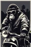 Placeholder: Ape on a scooter wearing sunglasses, logo