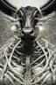 Placeholder: a very insane outrageous portrait of a cow in (H.R giger) style with lots of alien tenticles, being held at gun point in a (grungy toilet)::26, from new york subway, 8k, cyborg eye