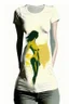 Placeholder: A minimalist, t-shirt design with a vintage twist, featuring a sleek and stylized unclad woman's body silhouette against a faded, women's body is a painting about nature, awesome, bright.