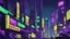 Placeholder: futuristic city with green, yellow, and purple neon signs