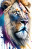 Placeholder: "lion", clean design, art station, splash of colorful paint, contour, ((solid white background)), gazing into camera, hyperdetailed intricately detailed, unreal engine, fantastical, cinema lighting, intricate detail, splash screen, complementary colors, fantasy concept art, 8k resolution, DeviantArt masterpiece, watercolor, paint dripping