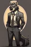 Placeholder: Buff, anthro, wolf, himbo, black fur, gold eyes, wearing a suit, full-body