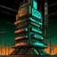 Placeholder: cyberpunk retro futuristic tower for comics