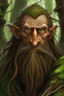 Placeholder: Gnom, braune lange wilde Haare, große, auffällig dicker Nase, grüne Augen, sehr jung , Druide, Haut wie Baumrinde, Zeichen im Gesicht, keine Falten im Gesicht, Mann