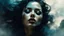 Placeholder: The image is a stylized portrait of a woman with her eyes closed and her lips slightly parted, by Dave McKean, Jeremy Mann, hyperrealism, dense fog, detailed matte painting, deep colors, fantasy, complex detail, splash screen, additional colors with complex, complex contrast, HDR, sharp, soft cinematic volumetric lighting, perfect masterpiece of fantasy art