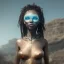 Placeholder: portrait,beautiful african robotic sirene, post-apocalyptic in a cyberpunk city, realistic, intriacte detail, sci-fi fantasy style, volumetric lighting, particales,highly detailed,cinematic, deep blue.
