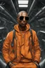 Placeholder: Pharrell Williams dressing in orange, cyberpunk, ultra realistic