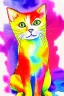 Placeholder: watercolor painting, happy cat, bright color,