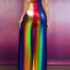 Placeholder: Full body portrait, painting, medium shot lady rainbow striped metallic clothing