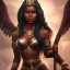 Placeholder: fantasy setting, heroic medieval fantasy, woman, dark skin, Indian, 20 years old, magician, warrior, hourglass body shape, bicolor hair, muscular, cinematic, insanely detailed, Arabian style, half-hawk, short hair, medieval