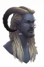 Placeholder: A tieffelin with blue skin and white Dreadlock hair. His pupil-less eyes are green. He wears a small beard.