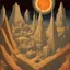 Placeholder: art by "Canan Berber John T. Biggers ", painting, landscape , Feigned The Palace of Asgard and Tokyo, at Dawn, Illustration, Hopeless, 70s Science Fiction, Provia, overly complex style