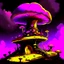 Placeholder: A fantabulous black, magenta and yellow (((mushroom tower house))) erected atop a (geologic pillar), surrounded by the uncanny imaginative ((( swirling skies))), offset by the stark hues of a (neon-tinged nebulous space scape), within. captured by the hand a skilled master painter with a focus on (softly blurred compositions and voluminous lighting).